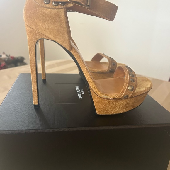 Saint Laurent suede stiletto shoes with ankle strap and stud detail - Picture 2 of 4